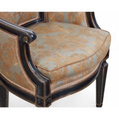 Mariano Fortuny Pair of Fortuny Louis XVI Style Parcel Gilt Ebonized Arm Chairs - 4254787