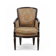 Mariano Fortuny Pair of Fortuny Louis XVI Style Parcel Gilt Ebonized Arm Chairs - 4254788