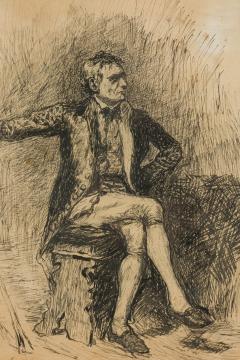 Mariano Fortuny y Marsal Mariano Fortuny y Marsal 19th Century pen and ink portrait of a seated Spanish g - 4636217