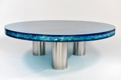 Marie Claude Fouquieres Rare Coffee Table in blue fractal resin - 976934