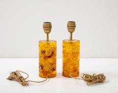 Marie Claude de Fouqui res A Near Pair of Amber Crushed Ice Resin Lamps by Marie Claude de Fouquieres 1970s - 2806796