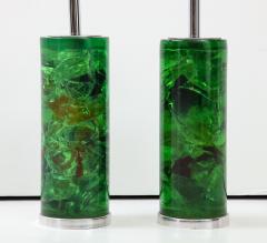 Marie Claude de Fouqui res A Pair of Green Crushed Ice Resin Lamps by Marie Claude de Fouquieres 1970s - 2805653