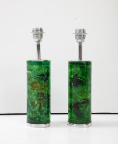 Marie Claude de Fouqui res A Pair of Green Crushed Ice Resin Lamps by Marie Claude de Fouquieres 1970s - 2805654