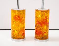 Marie Claude de Fouqui res A Pair of Orange Crushed Ice Resin Lamps by Marie Claude de Fouquieres 1970s  - 2805592