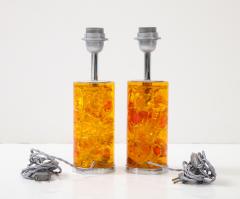 Marie Claude de Fouqui res A Pair of Orange Crushed Ice Resin Lamps by Marie Claude de Fouquieres 1970s  - 2805596