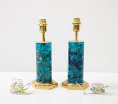 Marie Claude de Fouqui res Near Pair of Blue Crushed Ice Resin Lamps by Marie Claude de Fouquieres 1970s - 2805437