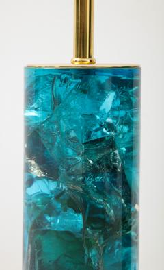 Marie Claude de Fouqui res Near Pair of Blue Crushed Ice Resin Lamps by Marie Claude de Fouquieres 1970s - 2805439