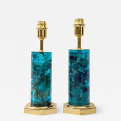 Marie Claude de Fouqui res Near Pair of Blue Crushed Ice Resin Lamps by Marie Claude de Fouquieres 1970s - 2812530