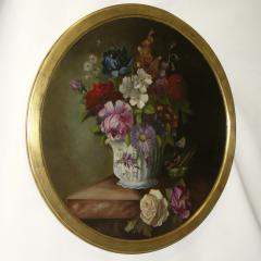 Marie Mathilde Duplat de Monticourt 1880 French Provincial Pair of Round Still Life Oil Paintings in Gilt Frames - 916386