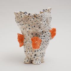 Marie Pierre Biau SHELL VASE 5 BLUE WHITE AND ORANGE Glazed sandstone sculpture - 4453783