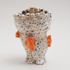 Marie Pierre Biau SHELL VASE 5 BLUE WHITE AND ORANGE Glazed sandstone sculpture - 4453785