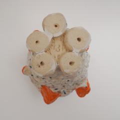 Marie Pierre Biau SHELL VASE 5 BLUE WHITE AND ORANGE Glazed sandstone sculpture - 4453789