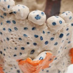 Marie Pierre Biau SHELL VASE 5 BLUE WHITE AND ORANGE Glazed sandstone sculpture - 4453790