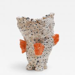 Marie Pierre Biau SHELL VASE 5 BLUE WHITE AND ORANGE Glazed sandstone sculpture - 4454808