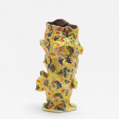 Marie Pierre Biau SHELL VASE 8 YELLOW AND WHITE Glazed sandstone sculpture - 4454806