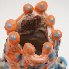 Marie Pierre Biau SHELL VASE 9 BLUE AND ORANGE Glazed sandstone sculpture - 4453732