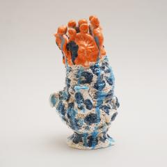 Marie Pierre Biau SHELL VASE 9 BLUE AND ORANGE Glazed sandstone sculpture - 4453735