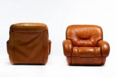 Mario Bellini 1970s Italian Mid Century Modern Plush Carmel Leather Club Chairs - 3920202