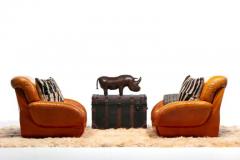 Mario Bellini 1970s Italian Mid Century Modern Plush Carmel Leather Club Chairs - 3920214
