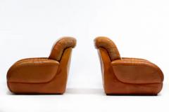 Mario Bellini 1970s Italian Mid Century Modern Plush Carmel Leather Club Chairs - 3920219