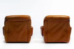 Mario Bellini 1970s Italian Mid Century Modern Plush Carmel Leather Club Chairs - 3920220