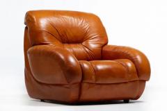 Mario Bellini 1970s Italian Mid Century Modern Plush Carmel Leather Club Chairs - 3920221