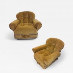 Mario Bellini Italian Space Age Armchairs upholstered in Mustard yellow velvet 1970s - 4396036