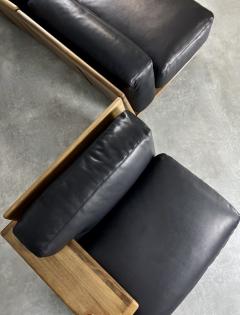 Mario Bellini Late 20th Century Black Leather Walnut Pianura Sectional Sofa by Mario Bellini - 3598930