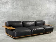 Mario Bellini Late 20th Century Black Leather Walnut Pianura Sectional Sofa by Mario Bellini - 3600423