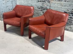 Mario Bellini Mario Bellini Pair Leather Cab Lounge Chairs Model 415 Italy 1970 - 3317515