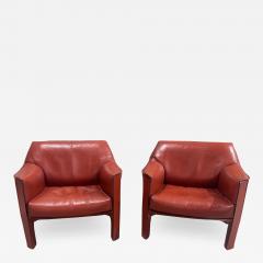 Mario Bellini Mario Bellini Pair Leather Cab Lounge Chairs Model 415 Italy 1970 - 3323173