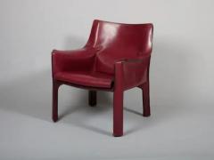 Mario Bellini Pair Mario Bellini China Red Leather Cab Chairs Model 414 for Cassina Italy - 3452029
