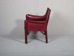 Mario Bellini Pair Mario Bellini China Red Leather Cab Chairs Model 414 for Cassina Italy - 3452031