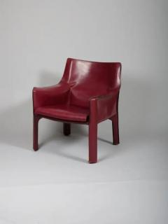 Mario Bellini Pair Mario Bellini China Red Leather Cab Chairs Model 414 for Cassina Italy - 3452032