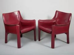 Mario Bellini Pair Mario Bellini China Red Leather Cab Chairs Model 414 for Cassina Italy - 3452066