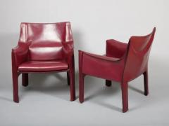 Mario Bellini Pair Mario Bellini China Red Leather Cab Chairs Model 414 for Cassina Italy - 3452069