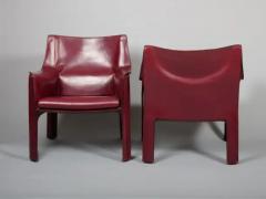 Mario Bellini Pair Mario Bellini China Red Leather Cab Chairs Model 414 for Cassina Italy - 3452076