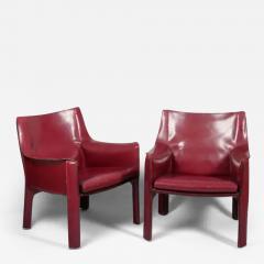 Mario Bellini Pair Mario Bellini China Red Leather Cab Chairs Model 414 for Cassina Italy - 3452945