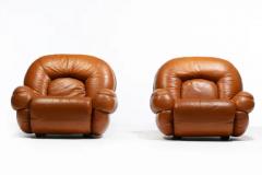 Mario Bellini Post Modern Italian Leather Lounge Chairs in Butterscotch Carmel Leather c 1980 - 3920239