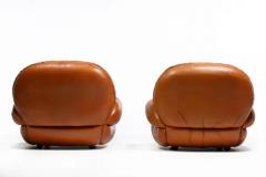 Mario Bellini Post Modern Italian Leather Lounge Chairs in Butterscotch Carmel Leather c 1980 - 3920242