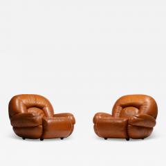 Mario Bellini Post Modern Italian Leather Lounge Chairs in Butterscotch Carmel Leather c 1980 - 3922916