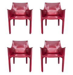 Mario Bellini Set of Four Italian Cab Armchairs or Dining Chairs by Mario Bellini Red Leather - 2591965