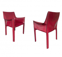 Mario Bellini Set of Four Italian Cab Armchairs or Dining Chairs by Mario Bellini Red Leather - 2591967
