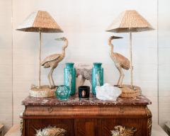 Mario Lopez Torres Contemporary Mario Lopez Torres Pair of Woven Rattan Crane Table Lamps - 3057120