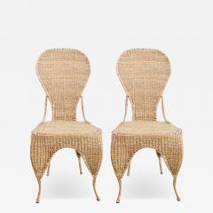 Mario Lopez Torres Contemporary Pair of Mario Lopez Torres Woven Rattan Balloon Chairs - 3479281