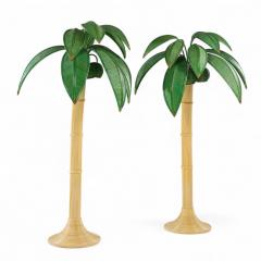 Mario Lopez Torres Mario Torres Lopez Style Mid Century Sculptural Rattan Palm Tree Lamps Pair - 4296644