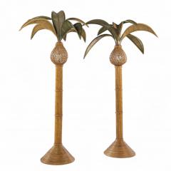 Mario Lopez Torres Mario Torres Lopez Style Mid Century Sculptural Rattan Palm Tree Lamps Pair - 4299729