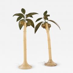 Mario Lopez Torres Mario Torres Lopez Style Mid Century Sculptural Rattan Palm Tree Lamps Pair - 4305761