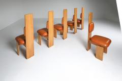 Mario Marenco Beech and Leather Dining Chairs by Mario Marenco Italy Set of Six 1970s - 1918364