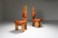 Mario Marenco Beech and Leather Dining Chairs by Mario Marenco Italy Set of Six 1970s - 1918367